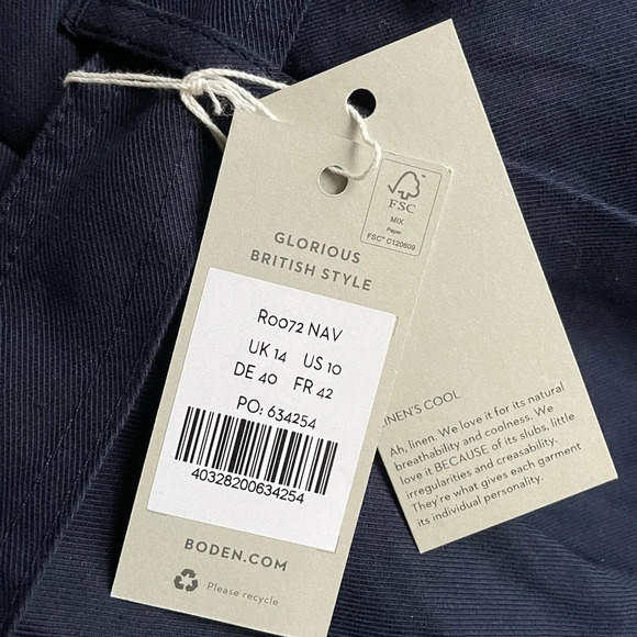 NWT Boden Paperbag High Waisted Linen Blend Shorts in Navy size 10 - Picture 4 of 9